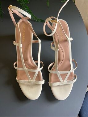 Cole Haan Cream Strappy Leather T‑Bar Sandals